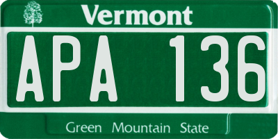 VT license plate APA136