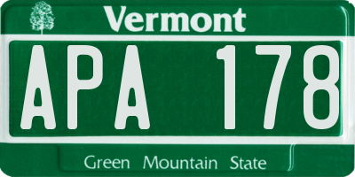 VT license plate APA178