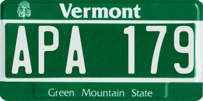 VT license plate APA179
