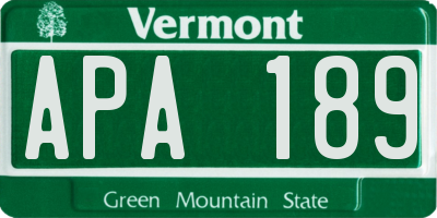 VT license plate APA189