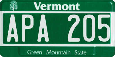 VT license plate APA205