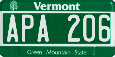 VT license plate APA206