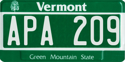 VT license plate APA209