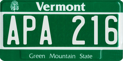 VT license plate APA216