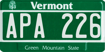 VT license plate APA226