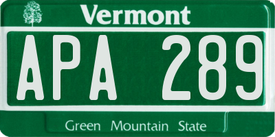 VT license plate APA289