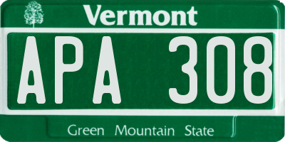 VT license plate APA308