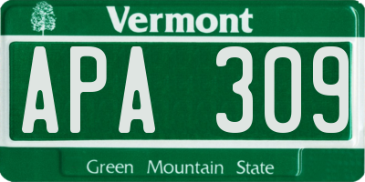 VT license plate APA309