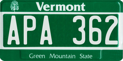 VT license plate APA362