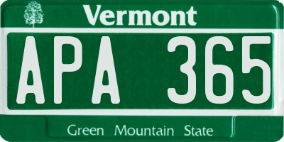 VT license plate APA365