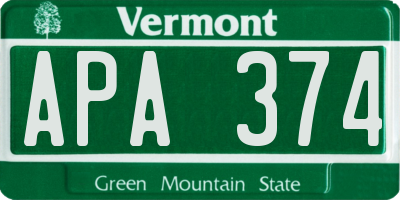 VT license plate APA374