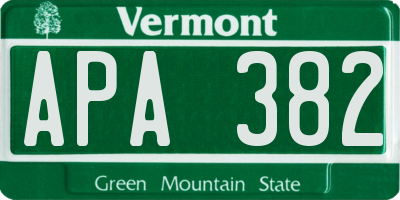 VT license plate APA382