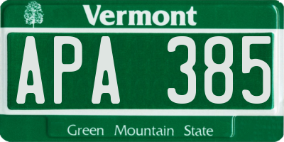 VT license plate APA385