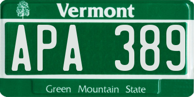 VT license plate APA389