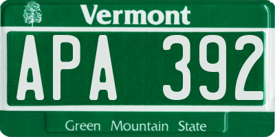 VT license plate APA392