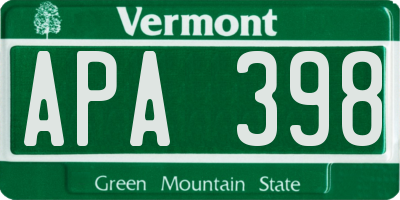 VT license plate APA398