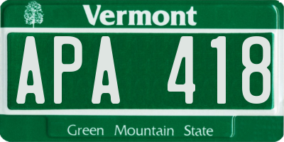 VT license plate APA418