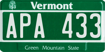 VT license plate APA433