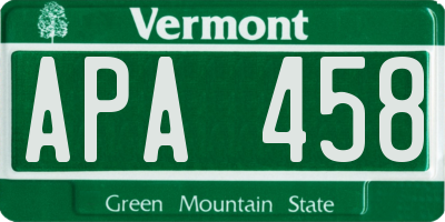 VT license plate APA458