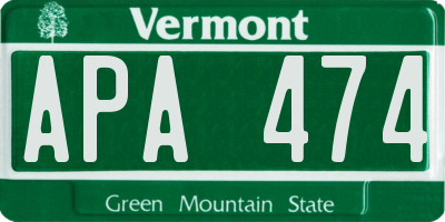 VT license plate APA474