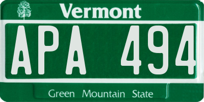 VT license plate APA494