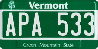 VT license plate APA533