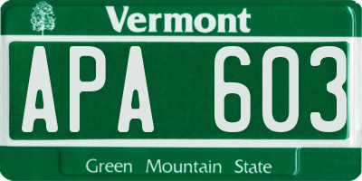 VT license plate APA603