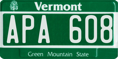 VT license plate APA608