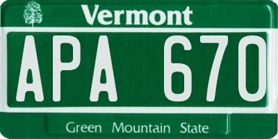 VT license plate APA670