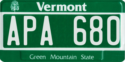 VT license plate APA680
