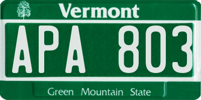 VT license plate APA803