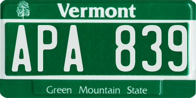 VT license plate APA839