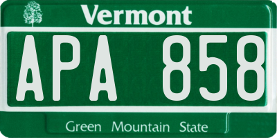 VT license plate APA858