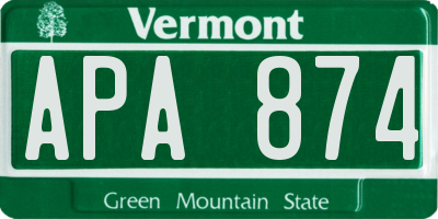 VT license plate APA874