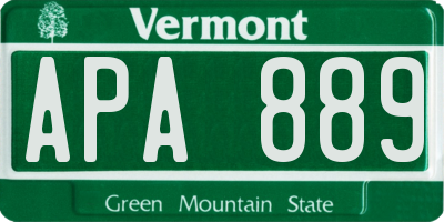 VT license plate APA889