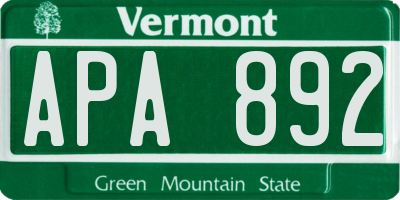 VT license plate APA892