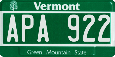 VT license plate APA922