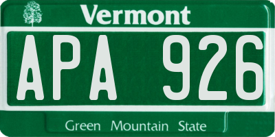 VT license plate APA926