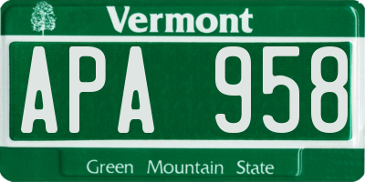 VT license plate APA958