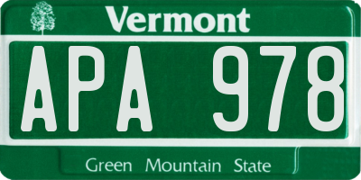 VT license plate APA978