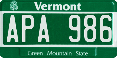 VT license plate APA986