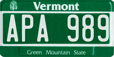 VT license plate APA989