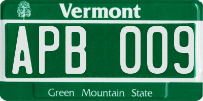 VT license plate APB009