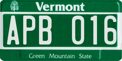 VT license plate APB016