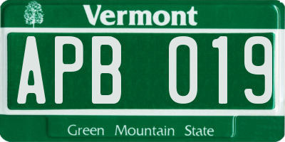 VT license plate APB019
