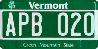 VT license plate APB020