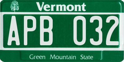 VT license plate APB032