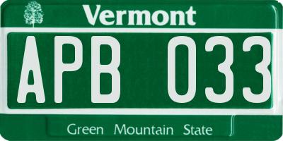 VT license plate APB033