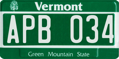 VT license plate APB034