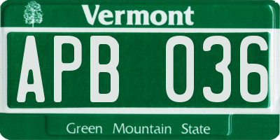 VT license plate APB036